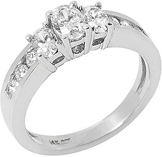 14k White Gold Round & Oval Past Present Future 3 Stone Diamond Ring 1.40 Carats