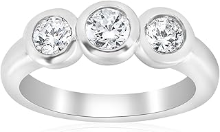 P3 POMPEII3 3/4ct Bezel Past Present Future Diamond 3 Stone Engagement Ring White Gold 14 kt