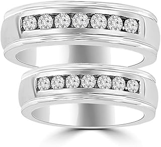 1.06 ct His & Hers Round Cut Diamond Wedding Band Ring Set in Platinum