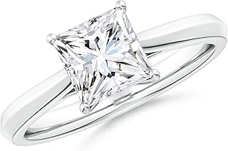 Angara Lab Grown Diamond Solitaire Engagement Ring for Women | Princess-Cut Lab Diamond Solitaire Ring in 14K Solid Gold/Sterling Silver/Platinum | April Birthday, Gemstone Jewellery Gift