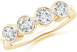 Angara Lab Grown Four Stone Bezel-Set Diamond Concave Wedding Ring in Silver / 14K Solid Gold/Platinum | April Birthstone, Birthday, Engagement, Anniversary, Wedding Jewelry Gift for Women