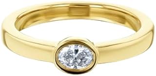 0.42 CTW Round Cut Simulated Diamond Engagement Ring, Unique Bezel Set Solitaire Wedding Ring, Forever One Diamond Ring For Women, Statement Ring