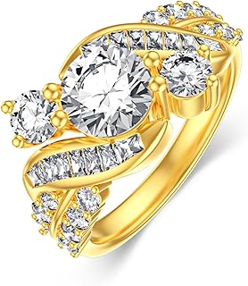 14K Gold 1.8 Cttw IGI Certified Lab Grown Diamond Ring for Women 10K/14K/18K Real Yellow Gold 3-Stone Diamond Ring for Women DE Color, VS, Women Trilogy Ring for Engagement Wedding Size 4-18