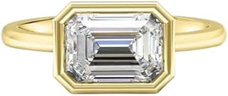 East West Emerald Cut Simulated Diamond Engagement Ring, Bezel Set Solitaire Anniversary Ring For Women, Wedding Ring