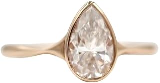 Pear Cut Simulated Diamond Engagement Ring, Bezel Set Solitaire Wedding Promise Ring For Women, Anniversary Ring