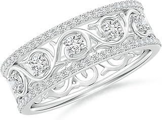 Lab Grown Edwardian Style Filigree Diamond Wedding Ring in Sterling Silver/ 14K Gold/Platinum | April Birthstone Jewelry, Valentines, Birthday, Christmas Gift For Women