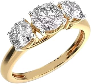 14K Gold 1.0Ct Lab Grown Diamond Engagement Ring for Her, IGI Certified, D-E Color, VS, 10K/14K/18K Real Gold Trilogy Diamond Ring with 1.2cttw Accent Stones for Women Wedding Christmas