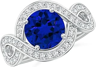 Angara Lab Grown Blue Sapphire Engagement Ring for Women | Round Lab Blue Sapphire in 14K Solid Gold/Platinum | September Birthday, Gemstone Jewellery Gift
