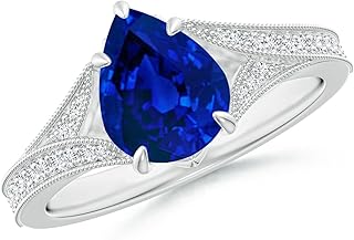 Angara Lab Grown Blue Sapphire Engagement Ring for Women | Lab Pear Blue Sapphire Split Shank Ring in 14K Solid Gold/Platinum | September Birthday, Gemstone Jewellery Gift