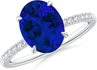 Angara Lab Grown Blue Sapphire Engagement Ring for Women | Lab Oval Blue Sapphire Hidden Halo Ring in 14K Solid Gold/Platinum | September Birthday, Gemstone Jewellery Gift