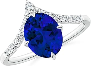 Angara Lab Grown Blue Sapphire Ring for Women | Lab-Grown Oval Blue Sapphire and Diamond Chevron Engagement Ring in 14K Solid Gold/Platinum