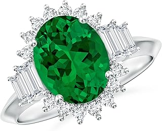 Angara Lab Grown Emerald Ring for Women | Oval Lab-Grown Emerald Halo Knife-Edge Shank Engagement Ring in 14K Solid Gold/Platinum