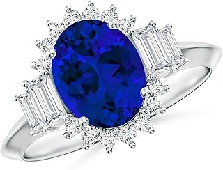 Angara Lab Grown Blue Sapphire Engagement Ring for Women | Oval Lab Blue Sapphire Halo Knife-Edge Shank Ring in 14K Solid Gold/Platinum | September Birthday, Gemstone Jewellery Gift