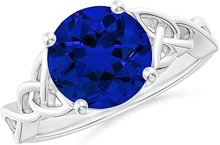 Angara Lab Grown Blue Sapphire Solitaire Engagement Ring for Women | Lab Round Blue Sapphire Celtic Knot Ring in 14K Solid Gold/Platinum | September Birthday, Gemstone Jewellery Gift