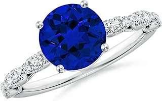 Angara Lab Grown Blue Sapphire Ring for Women | Classic Round Lab-Grown Blue Sapphire Crescent Engagement Ring in 14K Solid Gold/Platinum