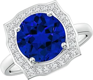 Angara Lab Grown Blue Sapphire Ring for Women | Art Deco in 14K Solid Gold/Platinum