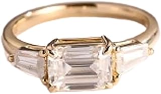 14K Gold 1.0Ct Lab Grown Diamond Trilogy Engagement Ring for Her, IGI Certified, Emerald Cut, D-E Color, VS, 10K/14K/18K Real Gold 3-Stone Diamond Ring with 0.6cttw Accents for Women Wedding