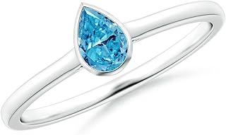 Angara Lab Grown Blue Diamond Solitaire Engagement Ring for Women | Bezel-Set Solitaire Pear-Shaped Lab Blue Diamond Ring in 14K Solid Gold/Platinum | April Birthday, Gemstone Jewellery Gift