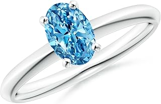 Angara Lab Grown Blue Diamond Solitaire Engagement Ring for Women | Oval Lab Blue Diamond Solitaire Knife-Edge Shank Ring in 14K Solid Gold/Platinum | April Birthday, Gemstone Jewellery Gift