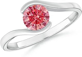 Angara Lab Grown Pink Diamond Solitaire Ring for Women | Semi Bezel-Set Solitaire Round Lab Pink Diamond Bypass Ring in 14K Solid Gold/Platinum | April Birthday, Gemstone Jewellery Gift