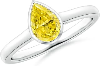 Angara Lab Grown Yellow Diamond Solitaire Engagement Ring for Women | Solitaire Pear-Shaped Lab Yellow Diamond Ring in 14K Solid Gold/Platinum | April Birthday Gemstone Jewellery Gift