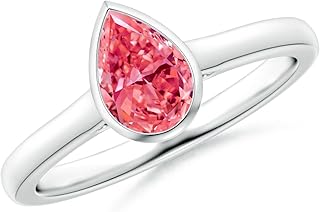 Angara Lab Grown Pink Diamond Solitaire Engagement Ring for Women | Bezel-Set Solitaire Pear-Shaped Lab Pink Diamond Ring in 14K Solid Gold/Platinum | April Birthday, Gemstone Jewellery Gift