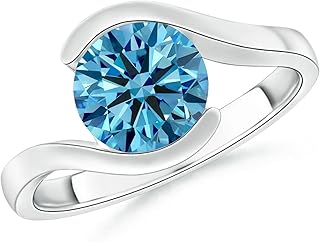Angara Lab Grown Blue Diamond Solitaire Ring for Women | Semi Bezel-Set Solitaire Round Lab Blue Diamond Bypass Ring in 14K Solid Gold/Platinum | April Birthday, Gemstone Jewellery Gift