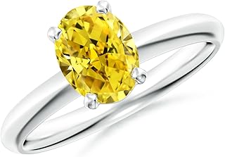 Angara Lab Grown Yellow Diamond Solitaire Engagement Ring for Women | Oval Lab Yellow Diamond Solitaire Knife-Edge Shank Ring in 14K Solid Gold/Platinum | April Birthday, Gemstone Jewellery Gift