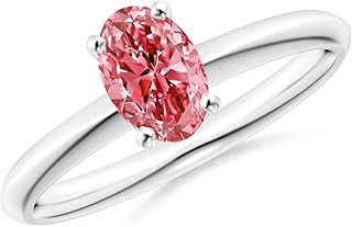 Angara Lab Grown Pink Diamond Solitaire Engagement Ring for Women | Oval Lab Pink Diamond Solitaire Knife-Edge Shank Ring in 14K Solid Gold/Platinum | April Birthday, Gemstone Jewellery Gift