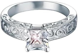 Antique Princess Cut Simulated Diamond Engagement Ring, Filigree Art Deco Anniversary Gift Ring, Promise Ring