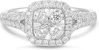 Diamond Delight 0.85 Carat Real Natural Diamond Cushion Halo Ring for Women - 14k White Gold Engagement Ring for Her - Stunning Halo Cluster (H, VS1, 0.85 cttw) Promise Anniversary Band Size 5 to 8