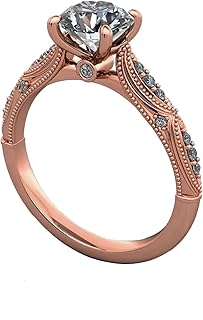 10K 14K 18K Gold 1 to 3 Carat IGI Certified Vintage Round Lab Diamond Engagement Rings for Women Retro Art Deco Round Diamond Anniversary Promise Ring (D Color, VS1 Clarity)