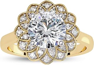 AFFY IGI Certified Floral Halo Solitaire Lab Grown Diamond Ring, Center 7.3mm Round Cut Diamond Engagement Wedding Rings For Women In 14K Or 18K Solid Gold F-G, VS-SI Quality (1.60 Cttw)