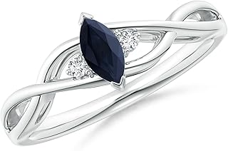 Angara Natural Blue Sapphire Engagement Ring for Women | Marquise Shape Blue Sapphire Diamond Ring in 14K Solid Gold/Platinum | September Birthday, Gemstone Jewellery Gift