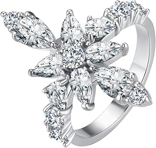 18K White Gold Rings Women Engagement Ring for Her, Promise Ring for Women Luxury Flower with Waterdrop Round Lab Diamond Wedding Bands White Gold