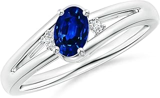 Angara Natural Blue Sapphire Engagement Ring for Women | Oval Shape Blue Sapphire Diamond Ring in 14K Solid Gold/Sterling Silver/Platinum | September Birthday, Gemstone Jewellery Gift