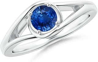 Angara Natural Blue Sapphire Solitaire Engagement Ring for Women | Twist Split Shank Solitaire Blue Sapphire Ring in 14K Solid Gold/Silver/Platinum | September Birthday Jewellery Gift