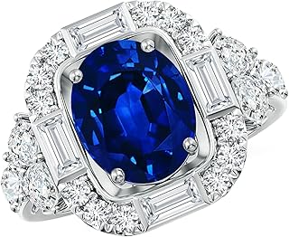 Angara Lab Grown Blue Sapphire Engagement Ring for Women | Oval Lab Blue Sapphire Unique Halo Ring in 14K Solid Gold/Platinum | September Birthday, Gemstone Jewellery Gift