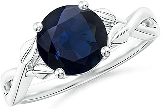 Angara Natural Blue Sapphire Solitaire Engagement Ring for Women | Blue Sapphire Crossover Engagement Ring in 14K Solid Gold/Platinum | September Birthday, Gemstone Jewellery Gift