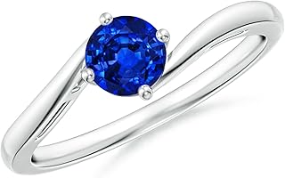 Angara Natural Blue Sapphire Solitaire Engagement Ring for Women | Classic Round Blue Sapphire Solitaire Bypass Ring in 14K Solid Gold/Silver/Platinum | September Birthday, Gemstone Jewellery Gift