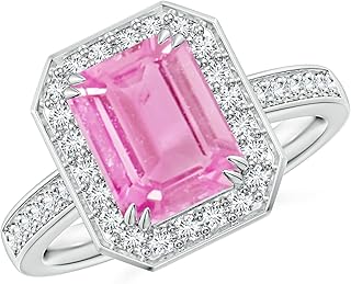 Angara Natural Pink Sapphire Engagement Ring for Women | Emerald-Cut Pink Sapphire Engagement Ring in 14K Solid Gold/Platinum | April Birthday, Gemstone Jewellery Gift