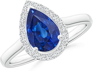 Angara Natural Blue Sapphire Engagement Ring for Women | Pear-Shaped Blue Sapphire Halo Engagement Ring in 14K Solid Gold/Platinum | September Birthday, Gemstone Jewellery Gift