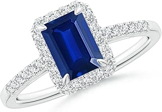 Angara Natural Blue Sapphire Engagement Ring for Women | Emerald-Cut Blue Sapphire Engagement Ring in 14K Solid Gold/Platinum | September Birthday, Gemstone Jewellery Gift