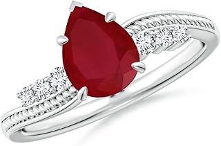 Angara Pear Ruby Bypass Shank Engagement Ring in 14K Solid Gold/Platinum | Natural Vintage Style Ruby Ring for Women | July Birthday, Gemstone Jewelry Gift
