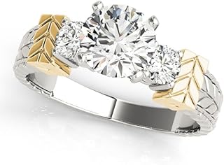 3 Stone Lab Grown Diamond Engagement Ring | Silver, Solid 9K/18K Gold, Platinum or Silver | 0.50Ct-2.00Ct D/VVS | Round Centre with Side Accents Two Tone Ring | Handmade Prong Set Trilogy Design
