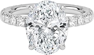 IGI Certified Oval Cut Lab Grown Diamond Ring Ct 10K 14K 18K Solid Gold & 950 Platinum Pave Prong Accented Lab Grown Diamond Engagement Ring Christmas Gift For Women (1-5 Carat, Oval)