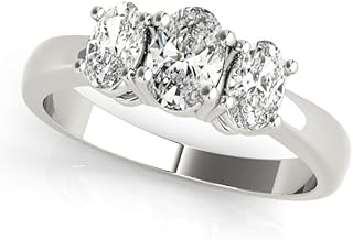 3 Stone Lab Grown Diamond Engagement Ring | Oval Solitaire with Side two Accents | Silver, Solid 9K/18K Gold, Platinum or Silver | 0.50Ct-2.00Ct D/VVS | Trilogy Design | Luxury Trio Ring for Women