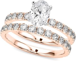 Rylos 14K White/Rose/Yellow Gold Oval Cut Engagement Ring + Wedding Band set | Certified Lab Grown Diamonds | VS-SI Quality | Available in Size 5-10