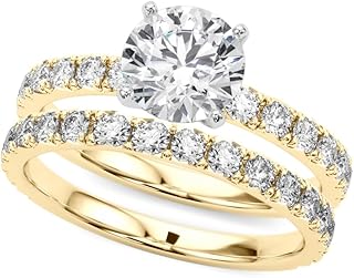 Rylos 14K White/Rose/Yellow Gold Round Cut Engagement Ring + Wedding Band set | Certified Lab Grown Diamonds | VS-SI Quality | Available in Size 5-10