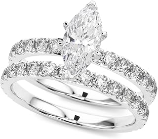 Rylos 14K White/Rose/Yellow Gold Marquise Cut Engagement Ring + Wedding Band set | Certified Lab Grown Diamonds | VS-SI Quality | Available in Size 5-10